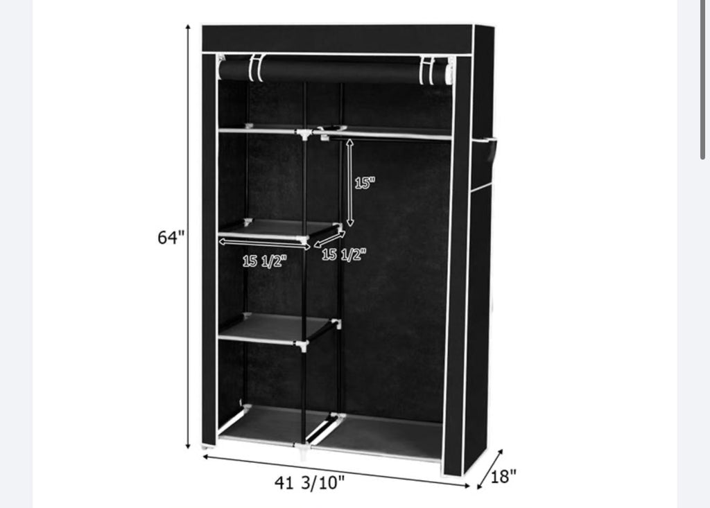 64" Portable Closet Storage Organizer Wardrobe Clothes Rack with Shelves Black