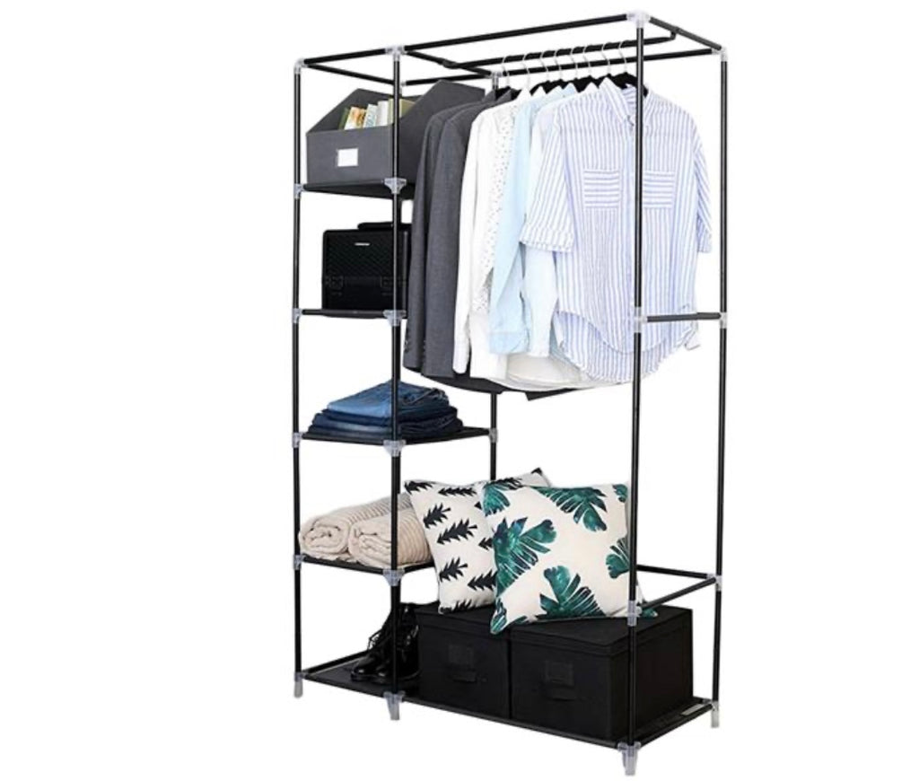 64" Portable Closet Storage Organizer Wardrobe Clothes Rack with Shelves Black
