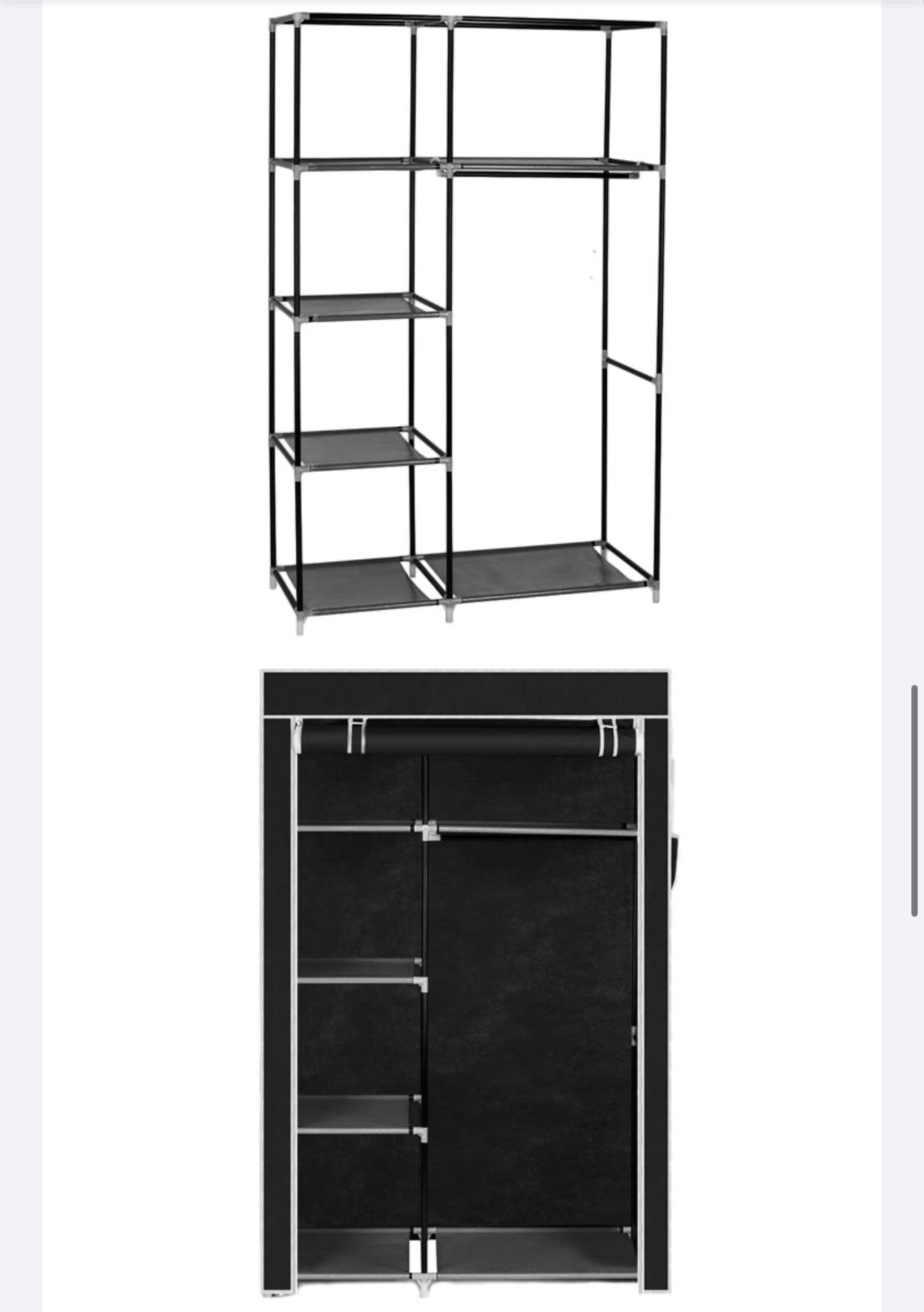 64" Portable Closet Storage Organizer Wardrobe Clothes Rack with Shelves Black